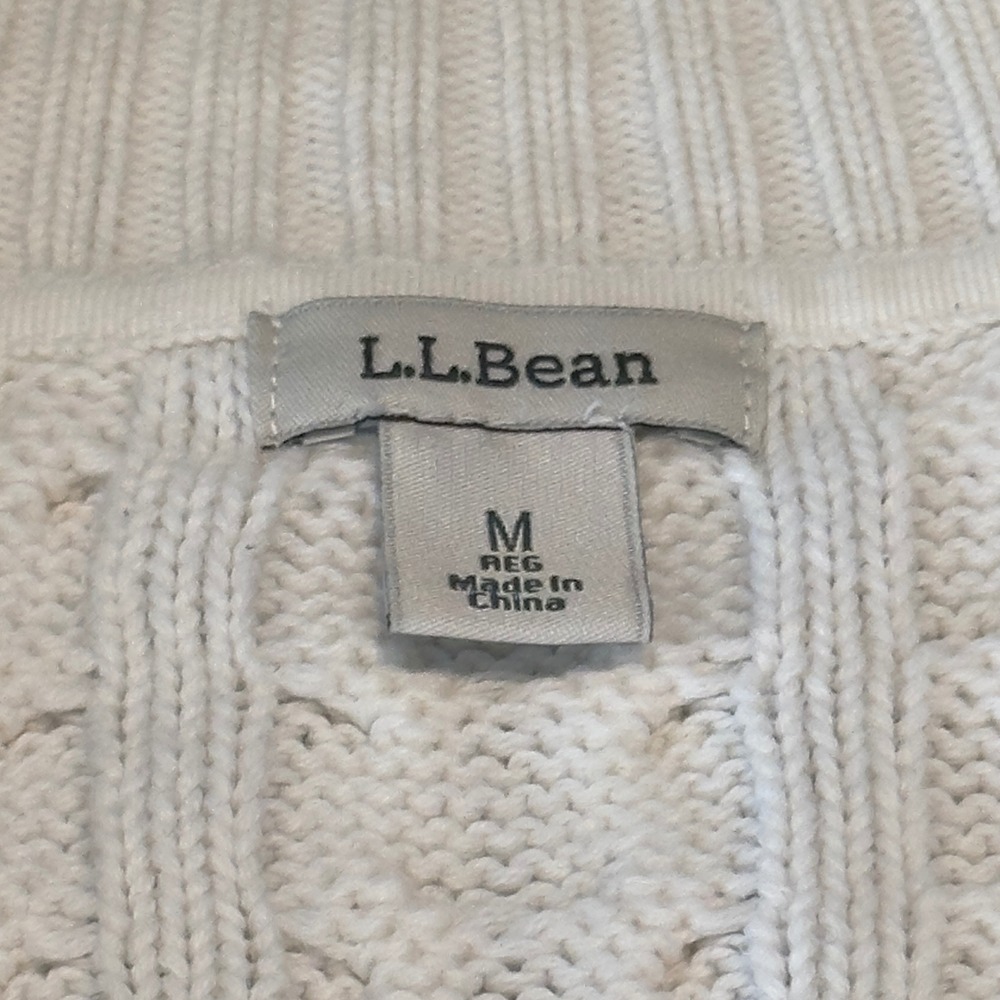 LL Bean Womens Cream White Cotton Cable Knit Full Zip Cardigan Sweater M 298836 - Picture 6 of 11